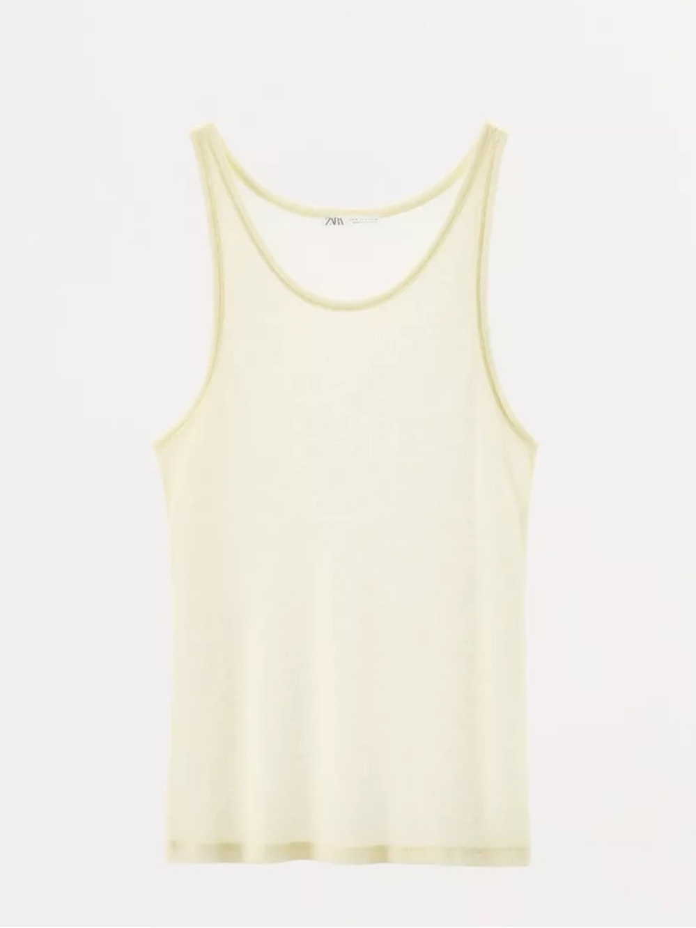 ZARA Light Yellow Ribbed Tank Top Sheer